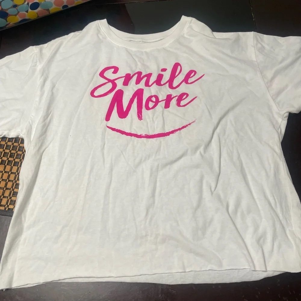 White T-Shirt with Pink 'Smile More' Print - Picture 2 of 4